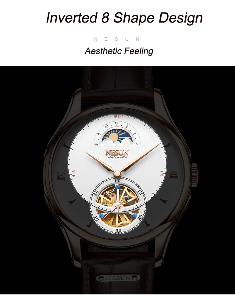 Автоматические механические часы, швейцарские NESUN Tourbillon, мужские часы, люксовый бренд, часы со скелетом, сапфир, Montre Homme N9038