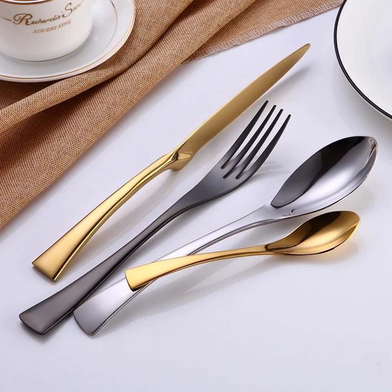 

Gold Cutlery Set Knives Spoons Pcs Dinner Kitchen Stainless Steel Forks 4 Titanium Set Tableware Eco Friendly