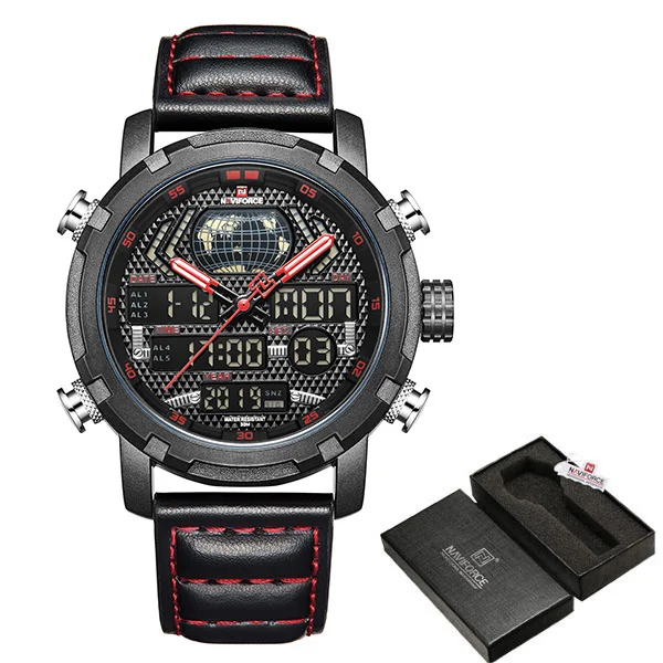 BlackRedWithBox NAVIFORCE Топ Бренд роскошные часы мужские цифровые аналоговые спортивные наручные часы военные из натуральной кожи мужские часы Relogio Masculino 9160 - Цвет: BlackRedWithBox