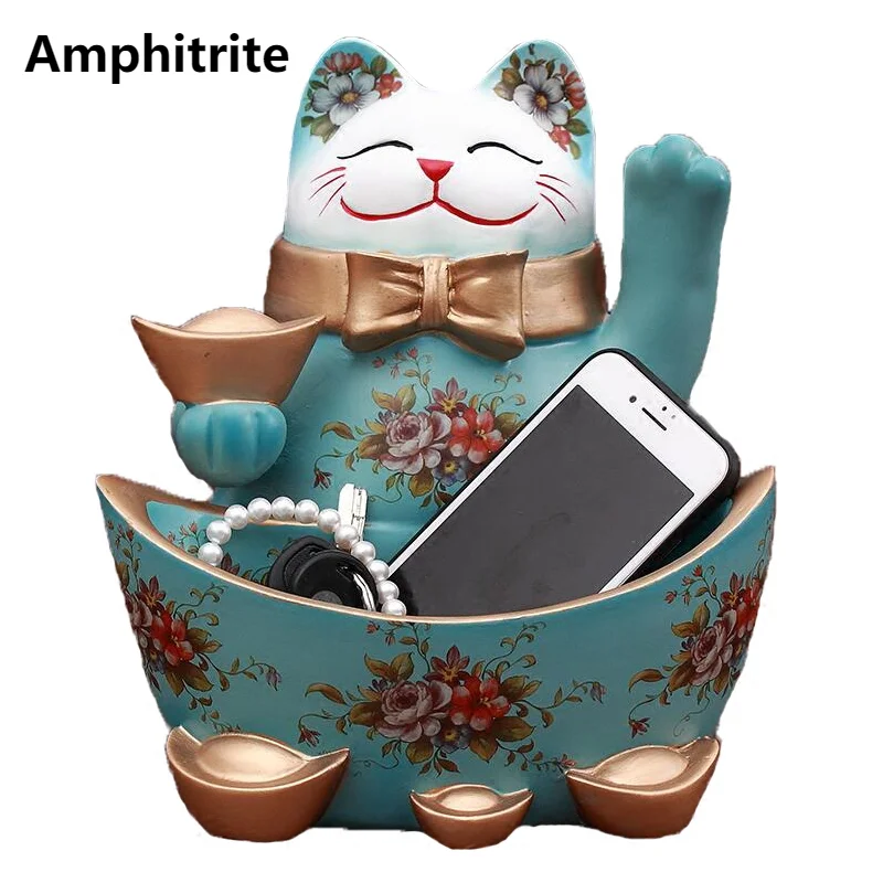 Creative Cat Luck Statue Storage Gift Box Remote Control Multifunctional Cat Animals Sculpture Decorating Home Makeup Drawer