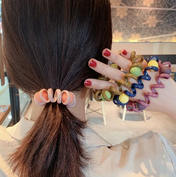 Разноцветные эластичные резинки для волос спиральные хвоста резинка с