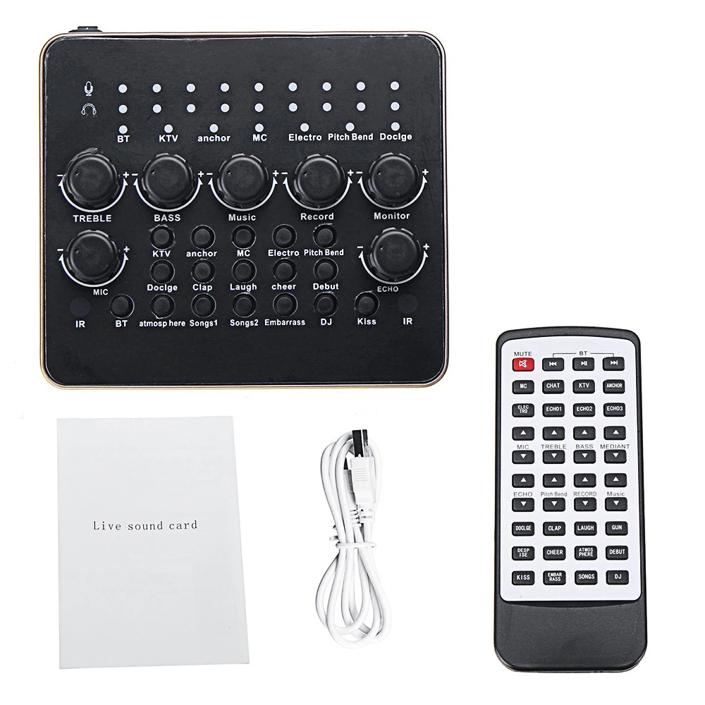 Звуковая карта с батареей 1200 мАч звуковая микрофоном USB для пения и пультом