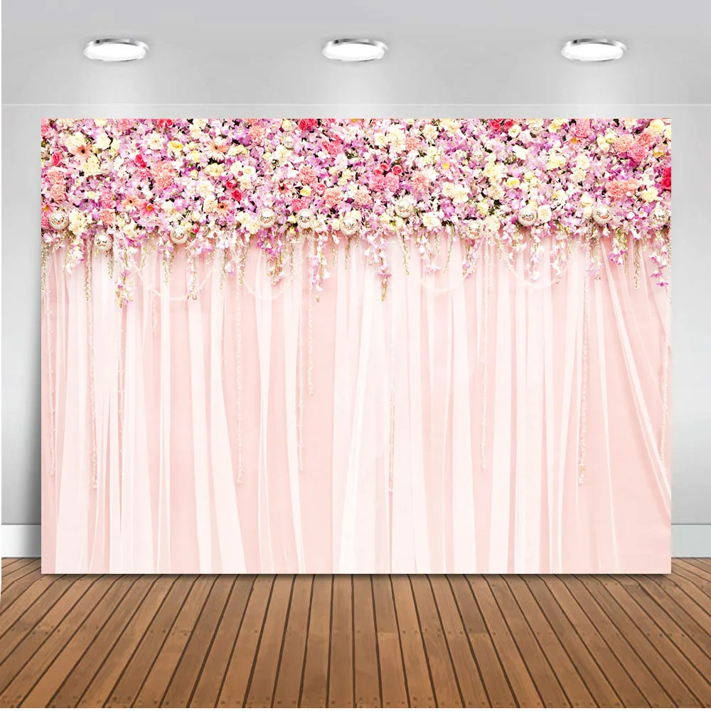 Mocsicka photography backdrops wedding party pink floral Flower wall curtains love Bridal shower photo studio photocall boda
