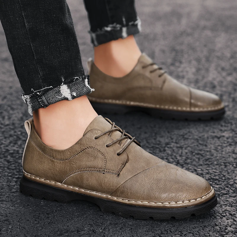 

Мужские кожаные туфли на шнуровке, мягкие Нескользящие кроссовки, лоферы, обувь для вождения, весна-осень