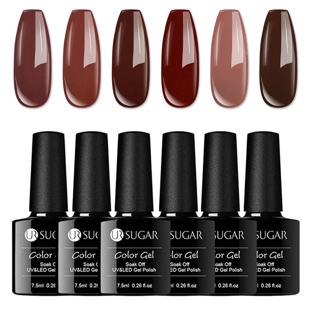 6Pcs Coffee Series Ur Sugar 8 шт. чистый цветной гель для ногтей Набор лаков Vernis Полупостоянный гель лак замачиваемый УФ гель лак 7,5 мл стойкий - Цвет: 6Pcs Coffee Series