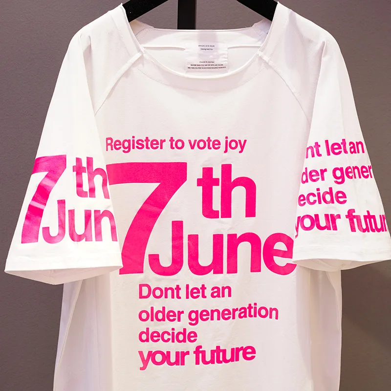 Женская хлопковая футболка с короткими рукавами Повседневная Уличная большого