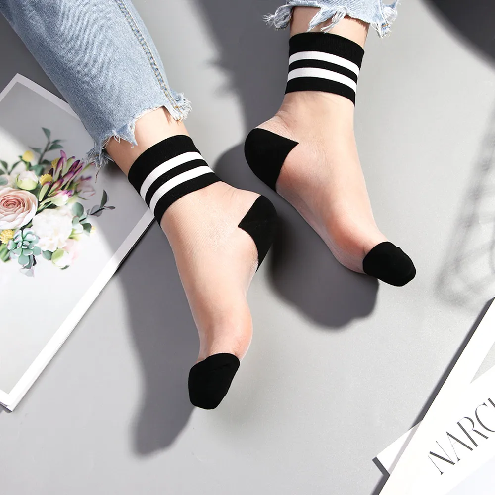 Ins стильные модные прозрачные радужные короткие носки женские летние тонкие