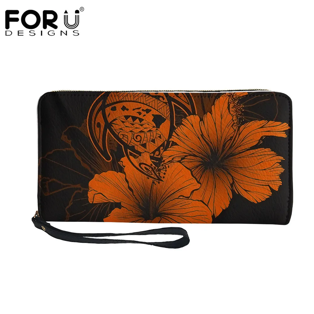 

Женский кошелек FORUDESIGNS, кошелек с рисунком черепахи гавайской гибискус, дамские бумажники-органайзеры, кошелек для монет и денег