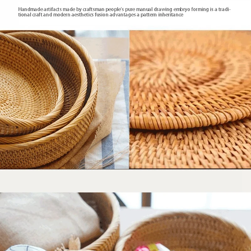 

Wicker Basket Handmade Rattan Baskets for Storage Display Gifts,Bread Baskets for Serving,Fruit Holder (Set of 3-Size)