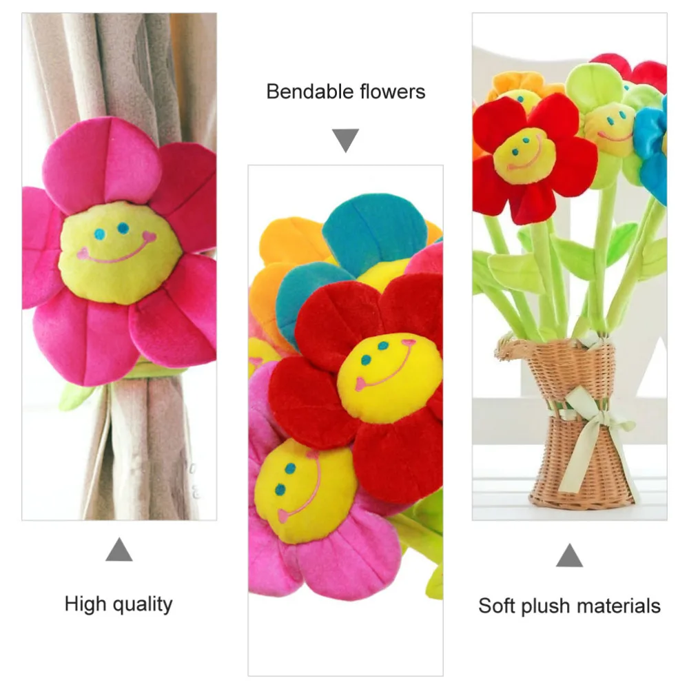 

10pcs Plush Flower Bendable Stems Colorful Stuffed Sunflower Curtain Buckles