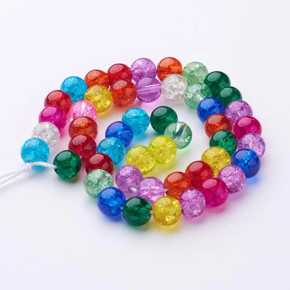 

pandahall 6mm 8mm Mixed Color Round Glass Crackle Beads for Jewelry Making Bracelet Necklace DIY Hole 1mm 16"