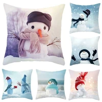 happy christmas throw pillow case cartoon snowman print waist decorative cushion cover home seat car decor