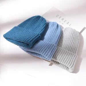 Candy Color Beanie Hat For Women Winter Hat Knitted Imitation Cashmere Skullies Warm Soft Bonnet Cap