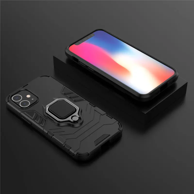 

10pcs/lot Hybrid TPU+PC Armor Back Phone Case For iPhone 12 Pro Max / 12 Mini 5.4 6.1 6.7 inch Car With Ring Bracket