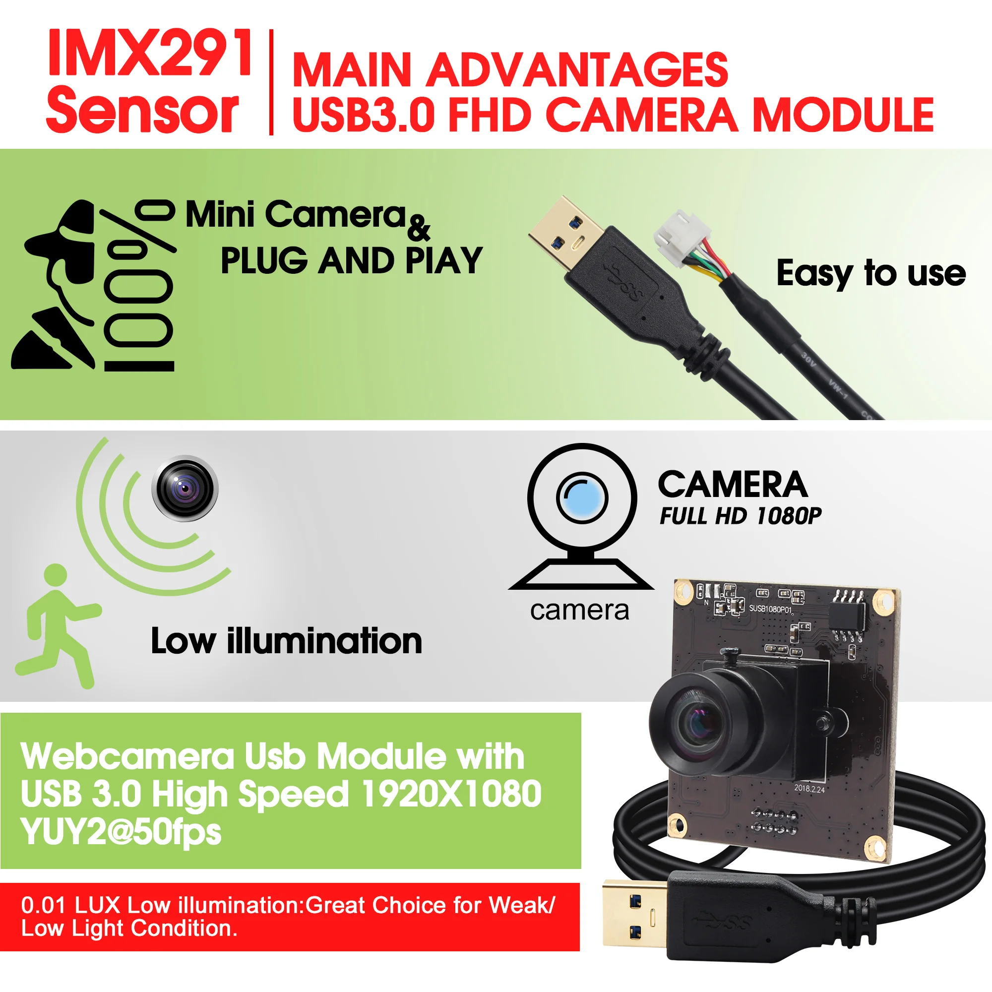 USB 3 0 камера 2 Мп Sony IMX291 50fps высокоскоростной модуль камеры промышленный объектив