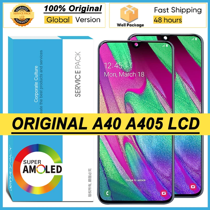 100% Оригинальный 5 9 ''Super AMOLED дисплей для Samsung Galaxy A40 2019 A405 Полный ЖК сенсорный