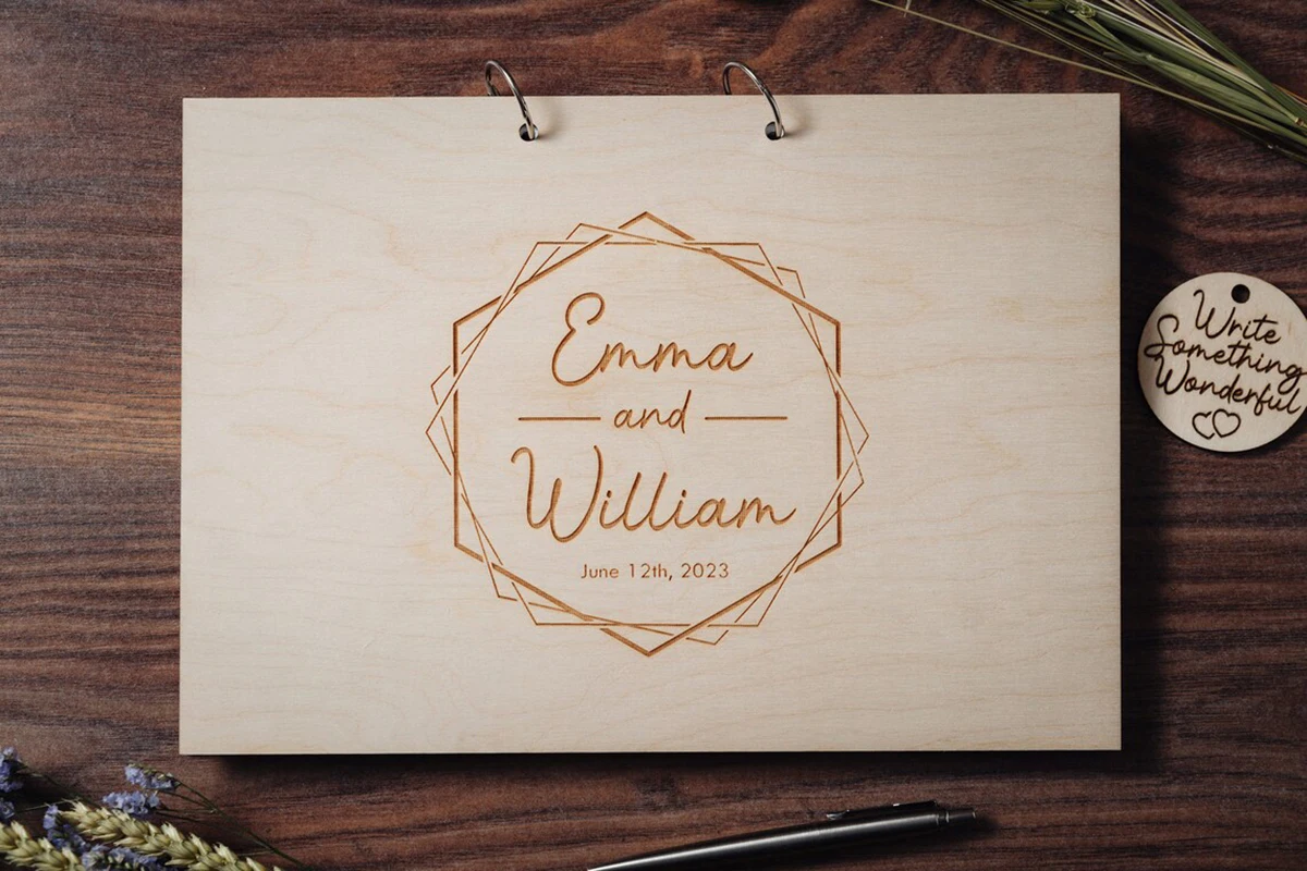 

Geometric Wedding Guest Book,Modern and Timeless Design,Custom Wedding Album,Personalised Guest Book,Engraved Wooden Guest Book