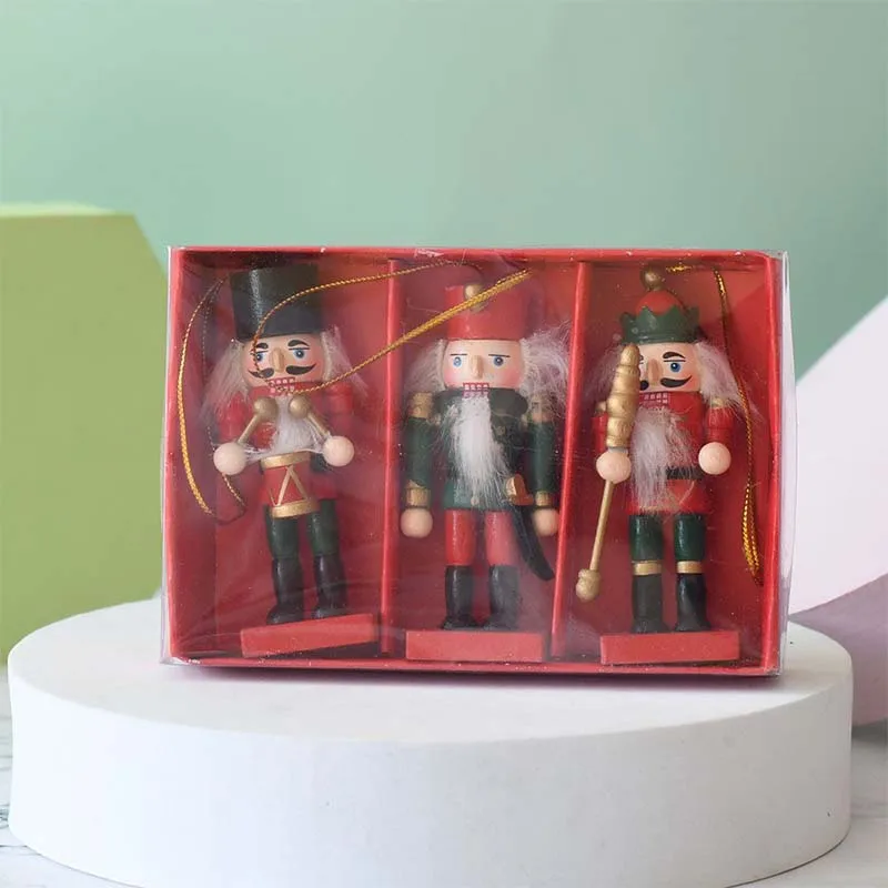 

3pcs Christmas Decorations Wooden Nutcracker Soldier Doll Xmas Decoration Home Pendants Ornaments Puppet