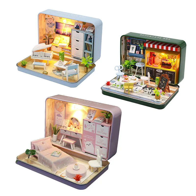 

DIY Wooden Doll House Miniature With Furniture Kit Stationery Box Theatre Dollhouses Assemble Toy Children Christmas Gift Casa