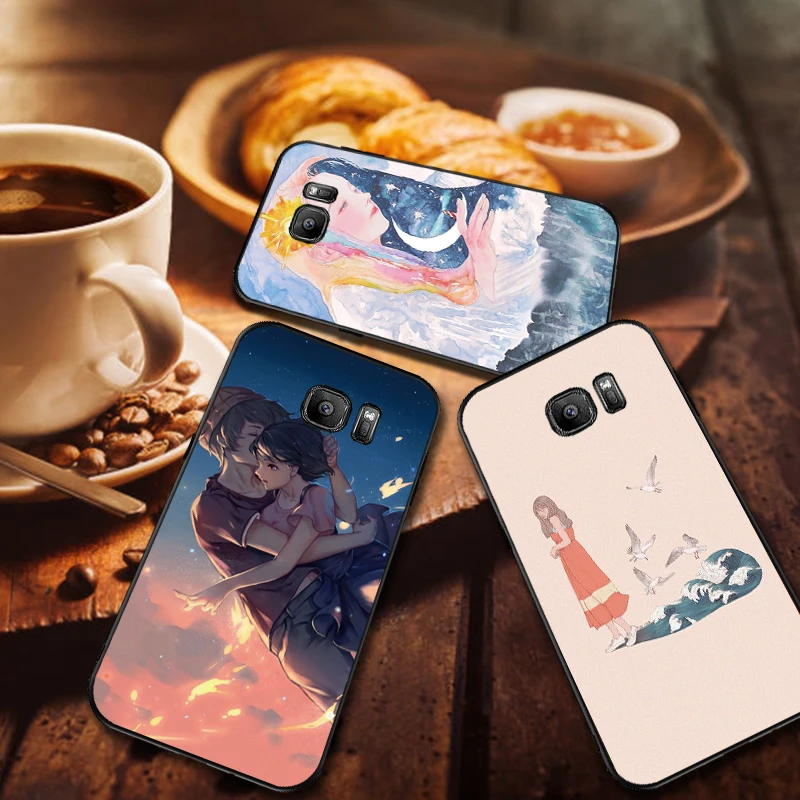 Роскошный черный чехол для samsung A3 4 5 6 plus A8 9 A10 A20 30 A40 50 A60 A70 2017 M40 J6 крышка девушка и