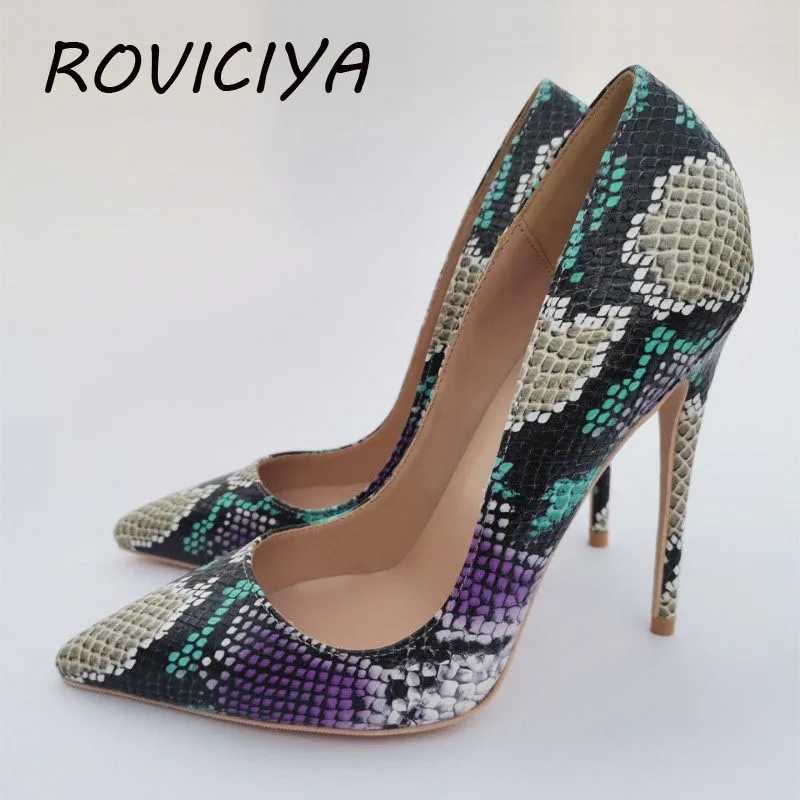 

New Fahion Gradient Snake Print Pointed Toe 12cm High Heel Women Pumps Thin Heel Dress Stiletto Shoes YG017 ROVICIYA