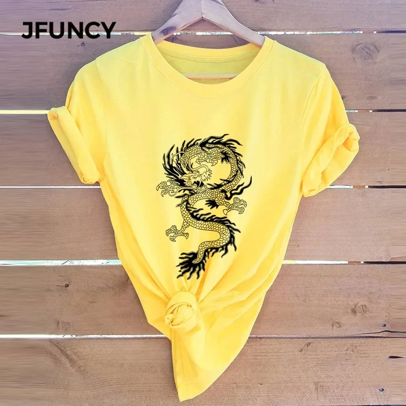 Женская хлопковая Футболка JFUNCY свободная футболка большого размера плюс с