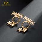 Индивидуальные именные серьги-гвоздики в форме звезды с сердцем, золотые серьги-кольца из нержавеющей стали, очаровательные ювелирные изделия 2021 для женщин, подарки