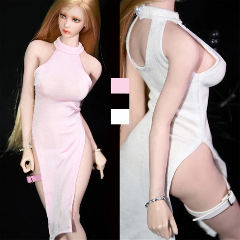 

1/6 женское сексуальное облегающее платье-майка средней длины с боковыми лямками + вечерние платья с завязками для 12-дюймовых экшн-фигурок, м...