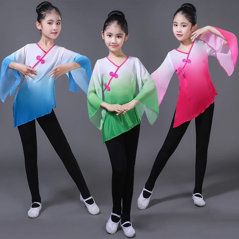 

Children's Classical Dance Practice Tops Yangko Dance National Hanfu Blouse Beijing Opera Tibetan Costume for Stage Performance