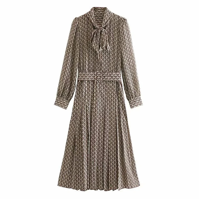 Женское платье с длинным рукавом ZOEPO Повседневное принтом и бантом JL|Женские