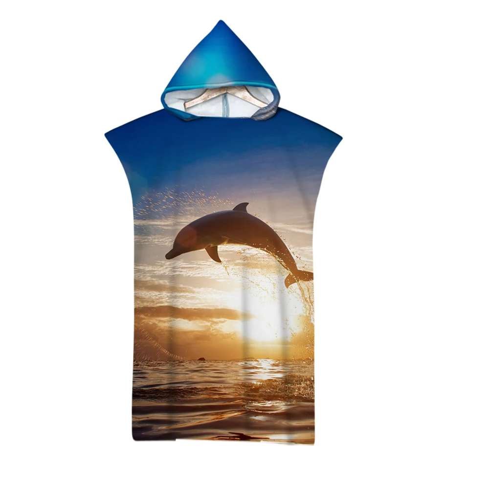 

Ocean Sea Dolphin Sunrise Sunset Adult Teen's Hooded Beach Poncho Towel Pool Swim Surf Changing Robe Drop shipping Novelty Gift