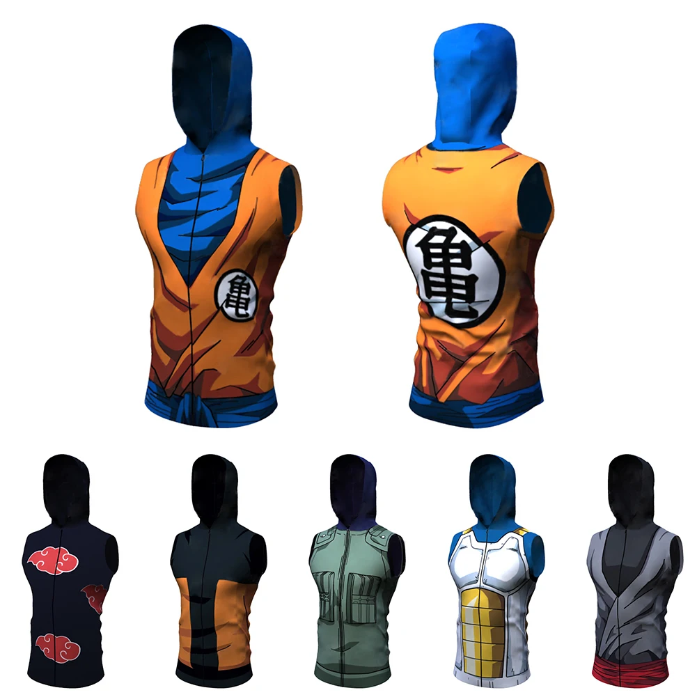 

2021 Summer New Men's Cartoon 3D Printing Hoodie Tops Tights Jerseys Gym Fitness Running Sportwear Sleeveless Sweate Vest
