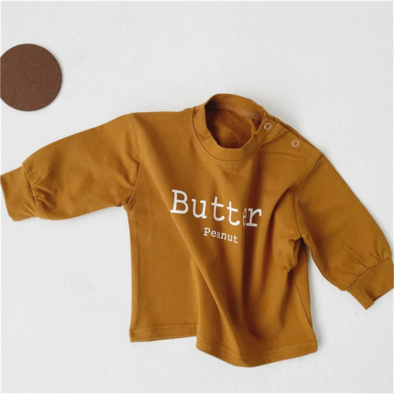 

2020 Korean Spring Autumn Baby boys girls pure cotton letter print T shirts 5 colors casual Toolder Kids long sleeve Tees 0-3Y
