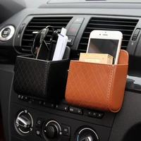 1pcs universal organizer for car ventilation storage bag with auto mount hook leather container coin pocketcell phone holder
