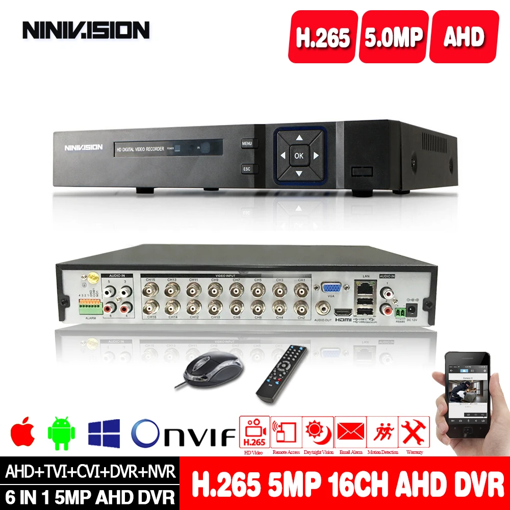 Камера видеонаблюдения NINIVISION XMeye Hi3531 H265 + 5 МП 4 16 каналов в 1 гибридный TVi CVI NVR AHD CCTV 3G