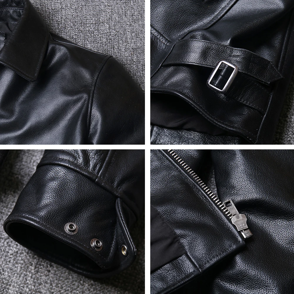 

5XL Soft and Delicate Men Cowhide Leather Jacket Men's Youth Handsome Lapel Leather Jacket Coat