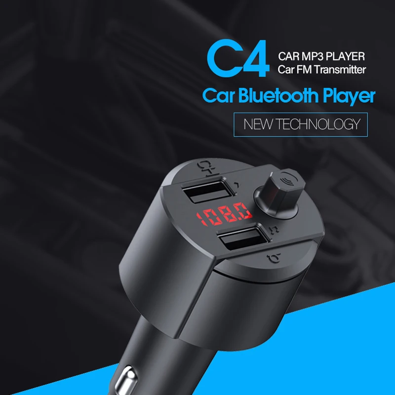 FM трансмиттер C4 автомобильный с Bluetooth и двумя USB портами|Автомобильный комплект