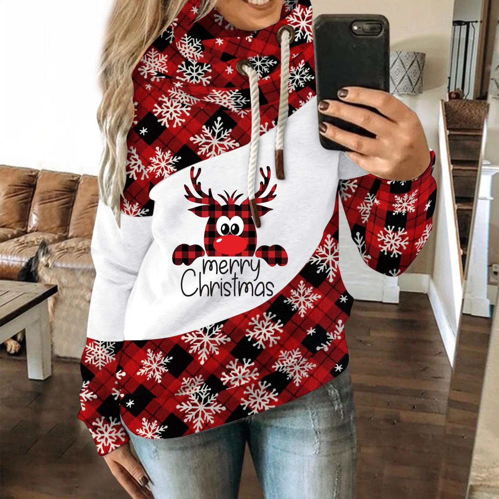 Women Lady Jumper Pullover Sweater Coat Christmas Winter Ladies Splice Tops Warm Brief Polyester Sweatshirts Clothing 2022