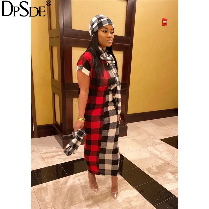 Модное облегающее платье DPSDE с О образным вырезом красного и синего цвета Осеннее