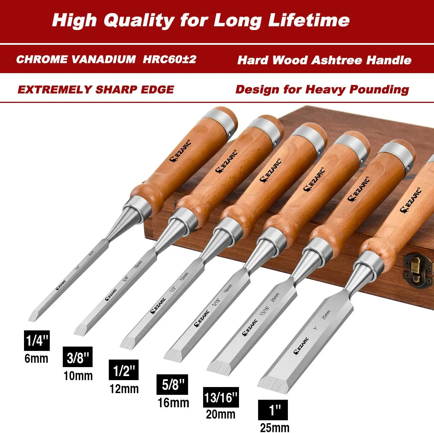 EZARC 6-25mm CR-V Wood Carving Knife Graver Chisel Carpenter Tools with Walnut Handle Wooden Knockable Flat Woodworking | Инструменты