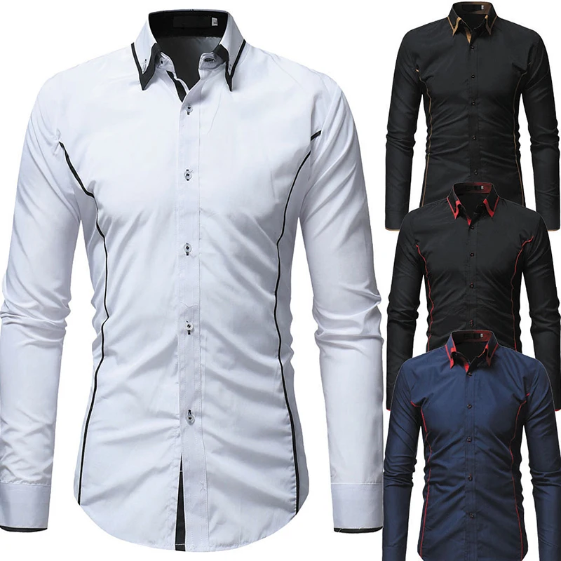 Роскошные красные черные рубашка Для мужчин новый Slim Fit с длинными рукавами Camisa