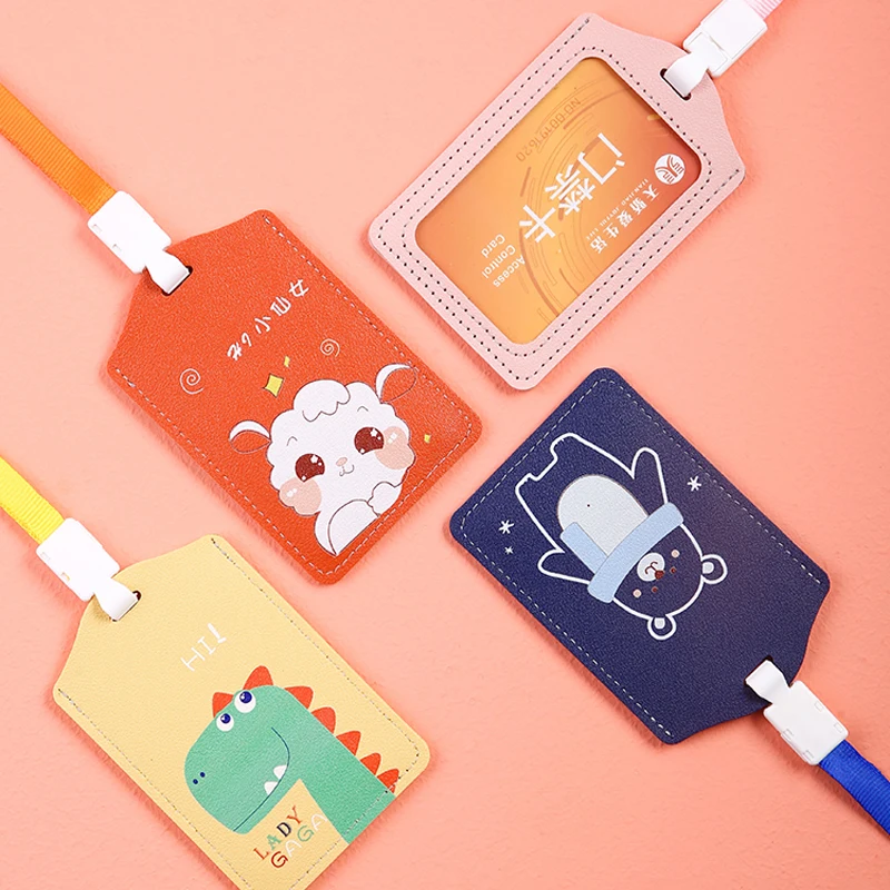 

Cartoon Leather Card Holder Nurse Doctor Exhibition Key ID Name Card Badge Holder School Office Supplies Card Cover with Lanyard