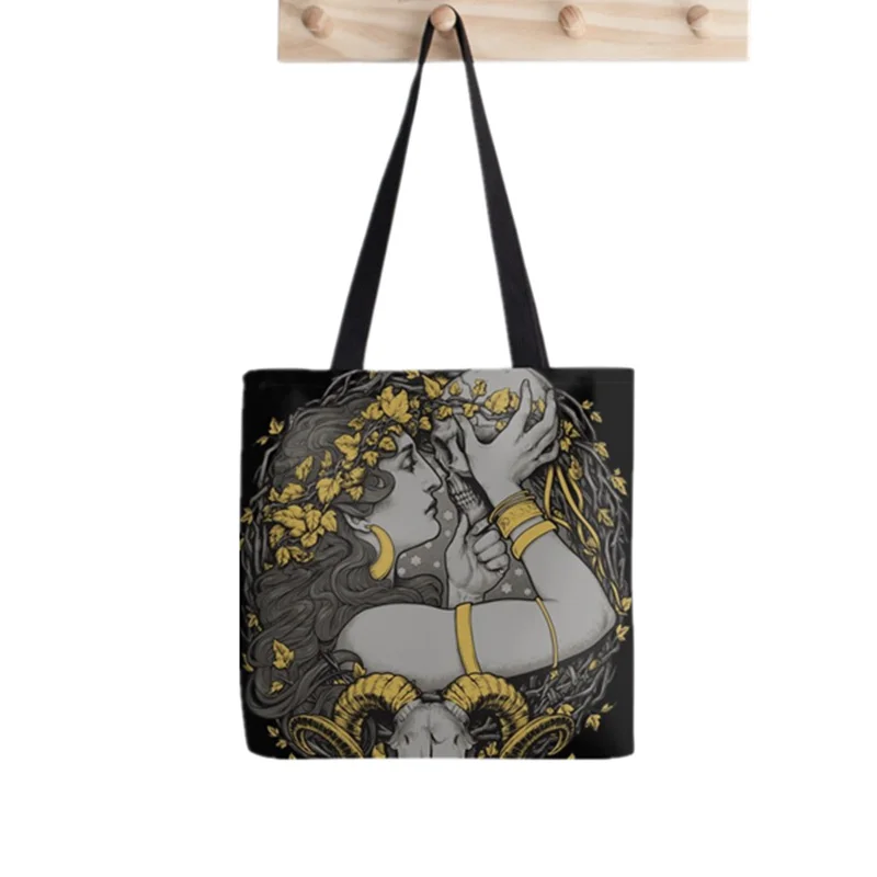 

Женская холщовая сумка-шоппер с принтом ведьмы, Женский саквояж для покупок в стиле Харадзюку, дамская сумочка-тоут