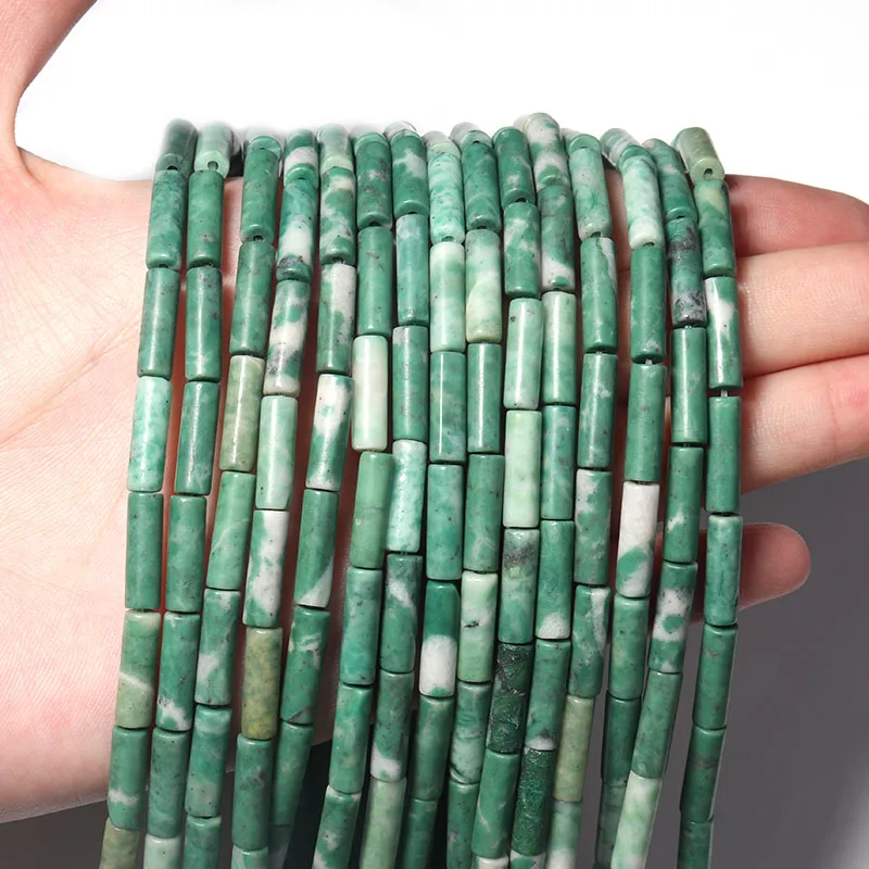 

Beadtales 29pcs/lot 0.8mm Hole Natural Stone Beads Qinghai Emerald Round Tube Bead For Jewelry Needlework Necklace Bracelet DIY