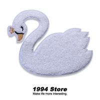 diy child fashion white animal pattern clothes patch cute white swan towel embroidery fusible sewing applique for clothes repair