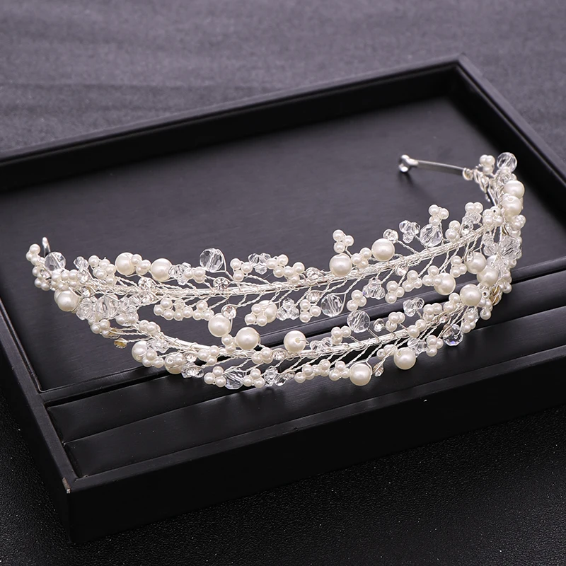 Свадебная тиара ювелирные изделия для волос Серебряный цвет жемчуга и кристаллы