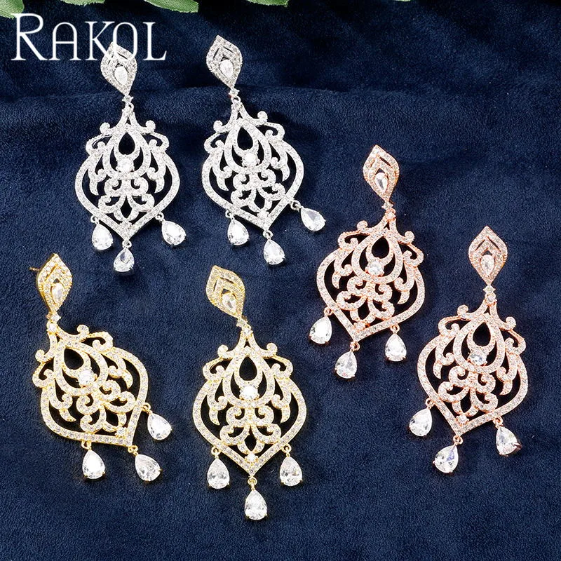 RAKOL Luxury Cubic Zirconia Drop Earrings for Women Bride Crystal Tassel Jewelry Accessories Anniversary Gift RE023278 | Украшения и