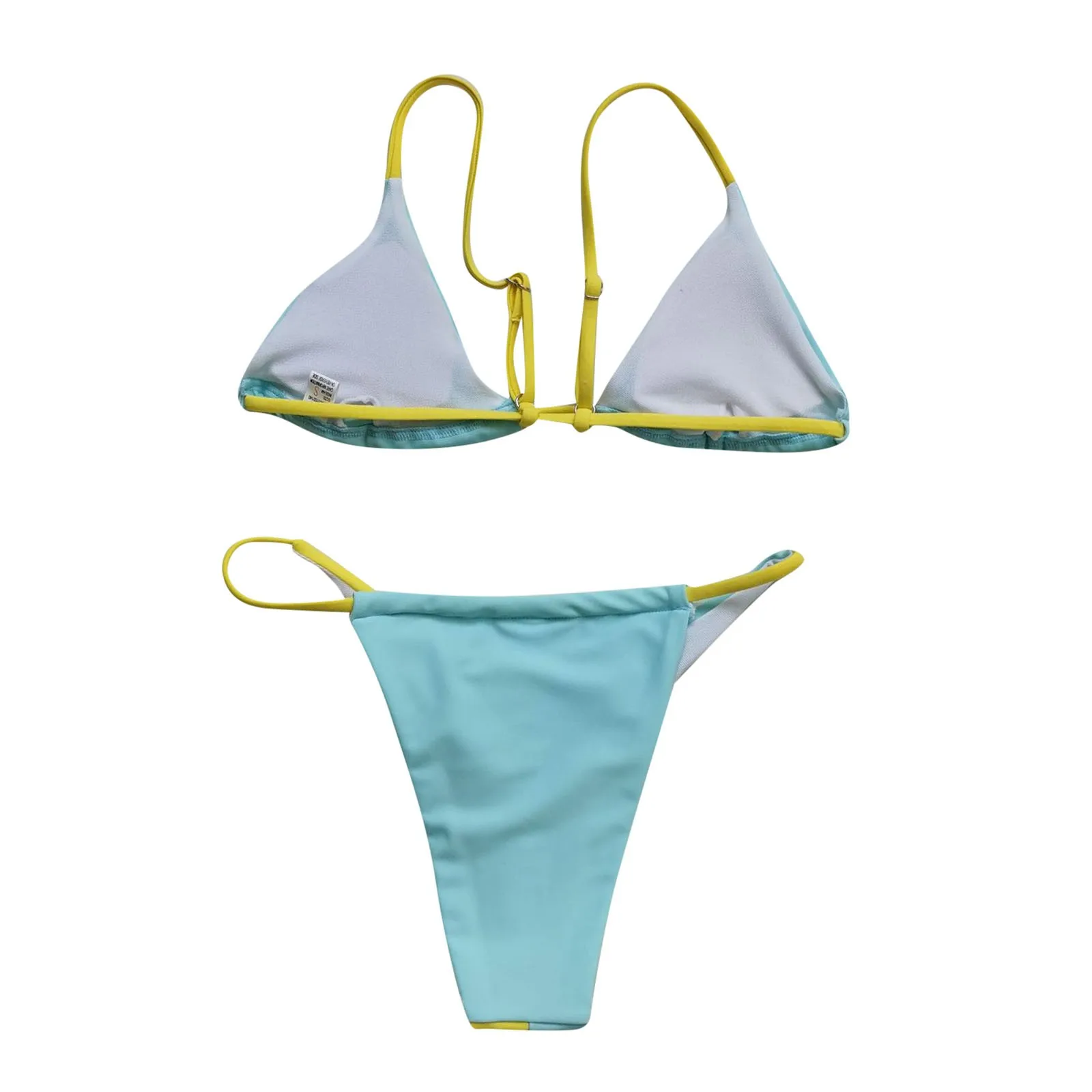 Women's Sexy Stripe Print Lace Up High Cut Leg Bikini Set Two Piece Sw