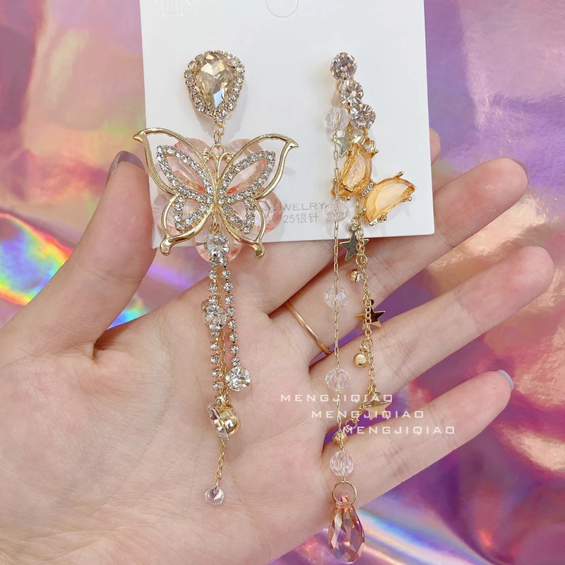 Женские длинные серьги подвески MENGJIQIAO корейские роскошные розовые в форме