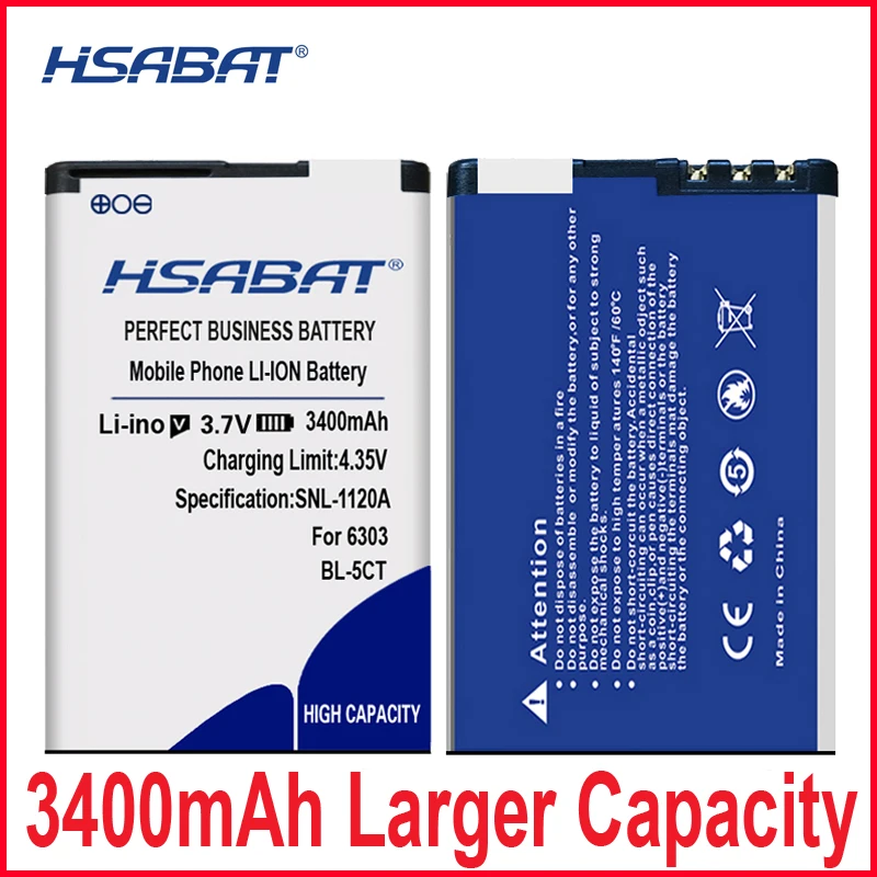 HSABAT BL 5CT 3400mAh BL5CT аккумулятор для Nokia 5220XM 6730 C5 00 C6 01 6303C 5220 6730c 6303i|Аккумуляторы